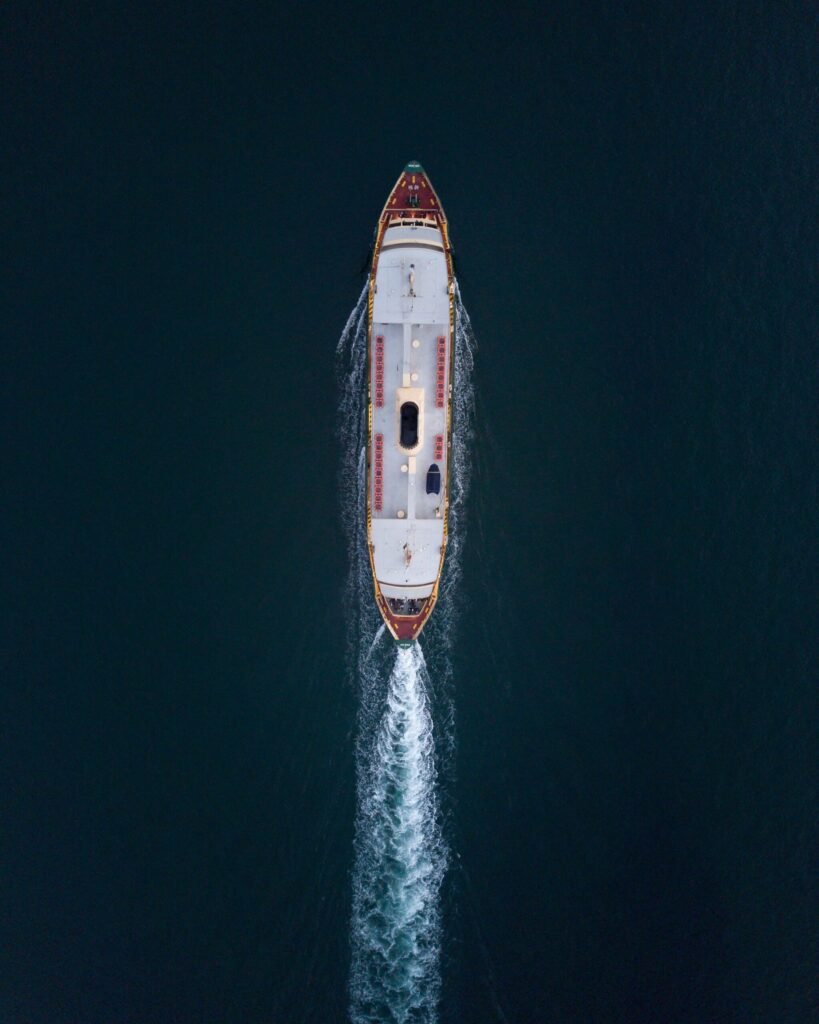Aerial view of a ship underway